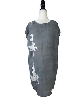 DECJUBA Silk Grey Classic Mini Dress with White Floral Detail